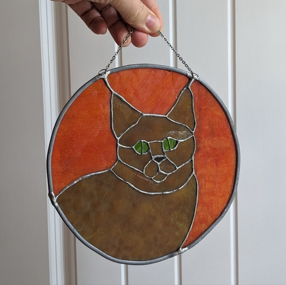 Stained Glass Cat Sun Catcher Green Eyes - Picture 4 of 6